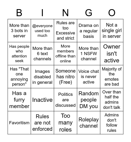 If bingo delete server immediately Bingo Card