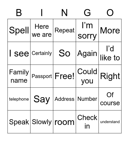 Could you say that again Bingo Card