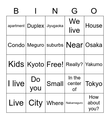 I live in Bingo Card