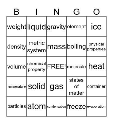 Matter Bingo Card