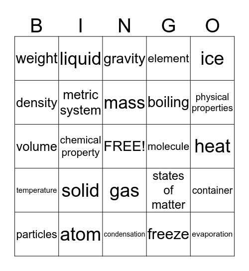 Matter Bingo Card