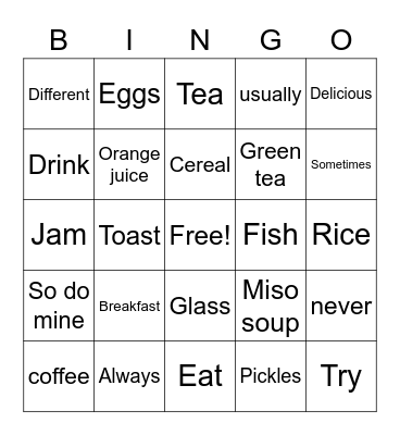 Breakfast Bingo Card