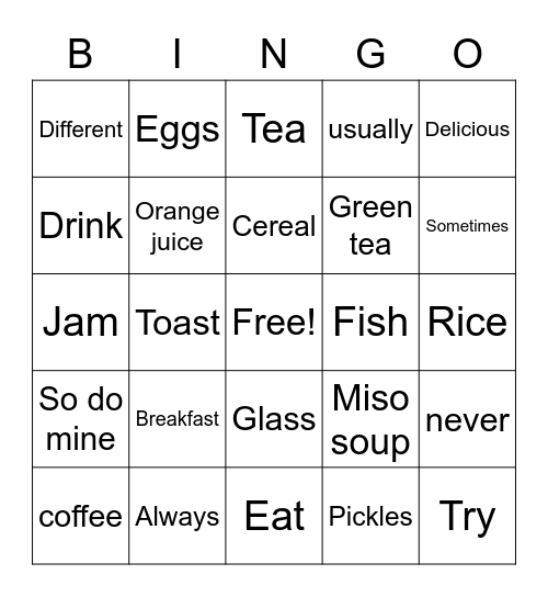 Breakfast Bingo Card