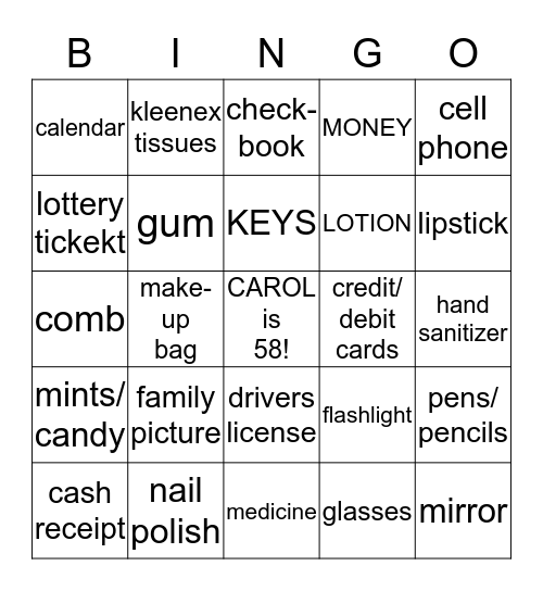 H  A  N  D  B  A  G         Bingo Card