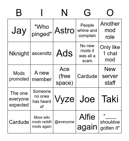 Sby mod bingo Card