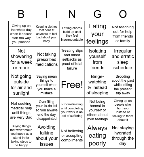 Self-Sabotage Bingo Card