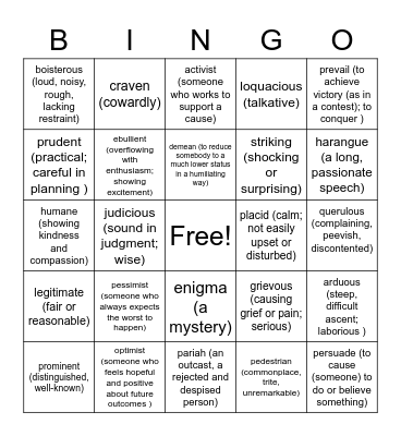 Vcab 5 Bingo Card