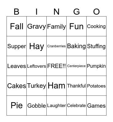 Thanksgiving Bingo Card