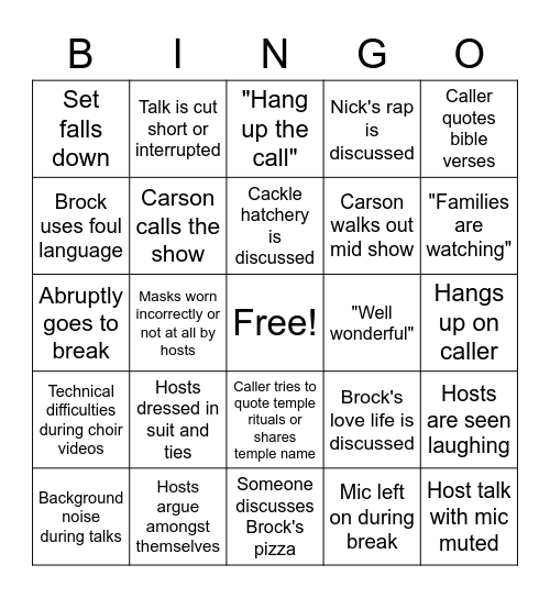 MT General Conference Bingo Card