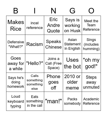 Anthony Bingo Card