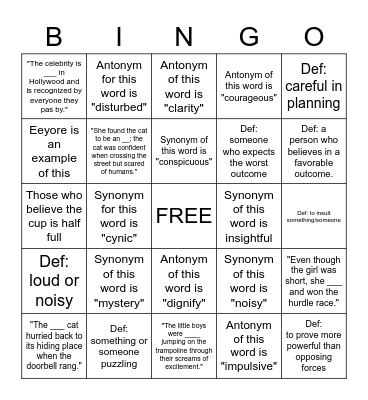 Vocab #5 Bingo Card