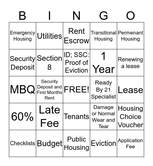 Are you ready for housing?? Bingo Card