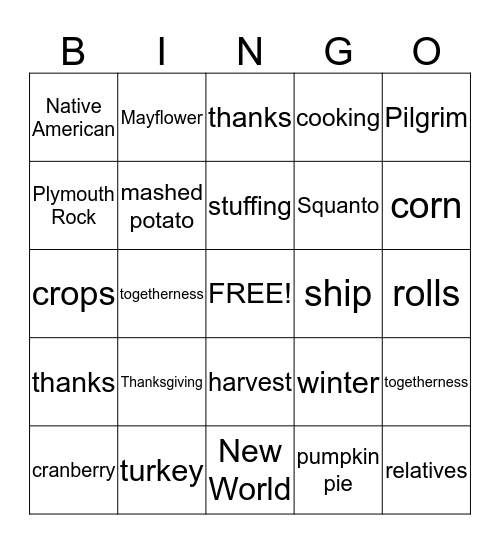 Thanksgiving Bingo Card