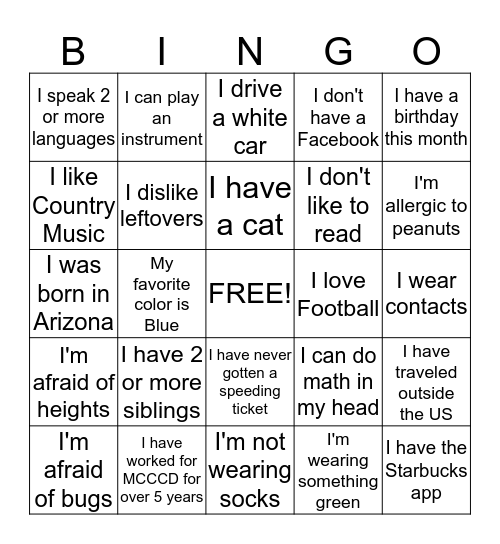 Get To Know Your Co-Workers Bingo Card