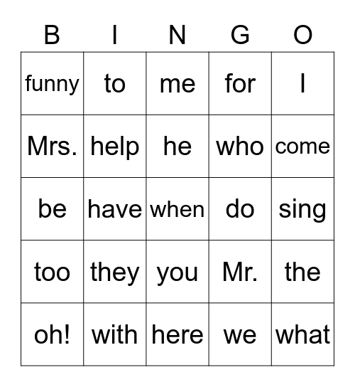 Grade 1 Week 7 Bingo Card