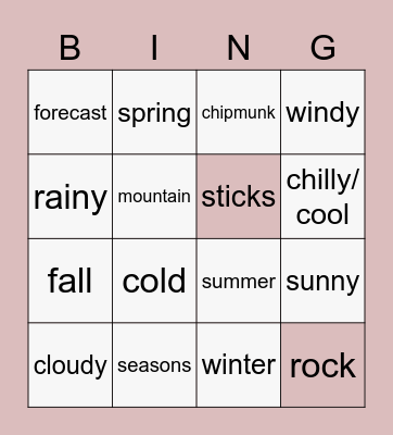 Fall Vocabulary BINGO Card