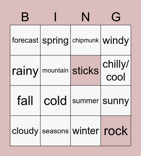 Fall Vocabulary BINGO Card