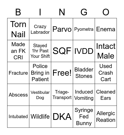 Happy Vet Tech Week!!! Bingo Card