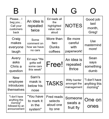 Saturday Meeting Bingo! Bingo Card