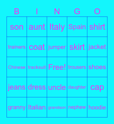 klasa 4 Bingo Card