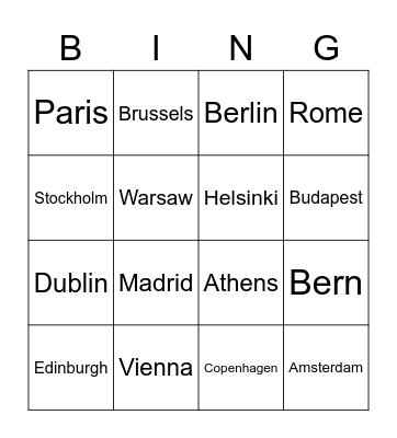 European Capitals Bingo Card