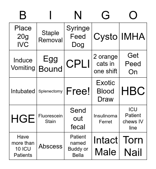 Happy Vet Tech Week!!! Bingo Card