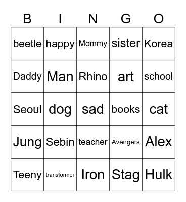 Alex's Bingo Card