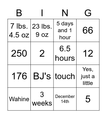 Leanne's Baby Shower Bingo Card
