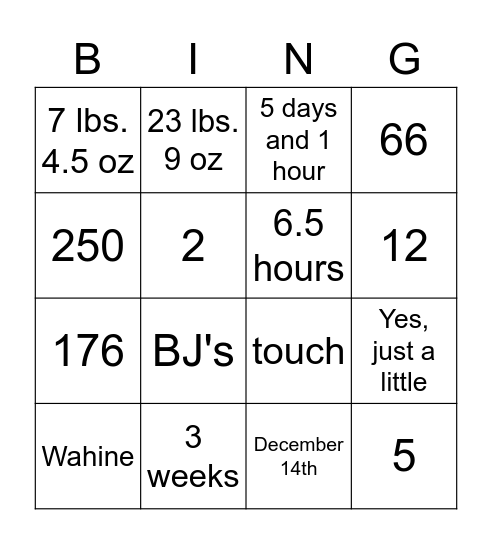 Leanne's Baby Shower Bingo Card
