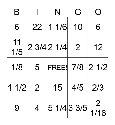 Fraction Division Bingo Card