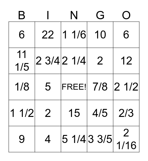 Fraction Division Bingo Card