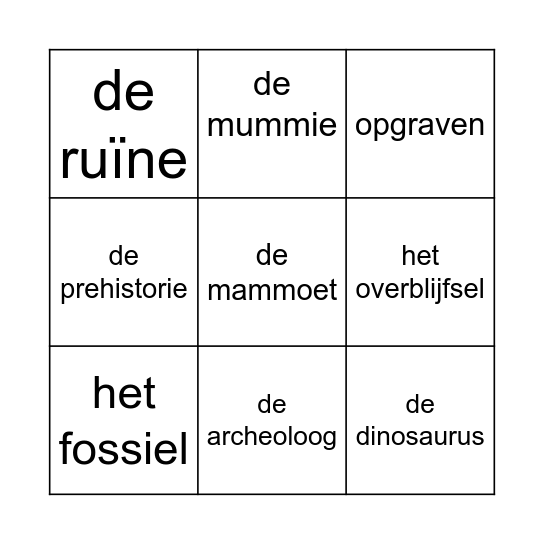 Woorden over vroeger Bingo Card