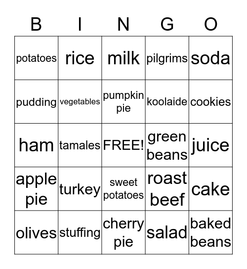 Thanksgiving Bingo Card