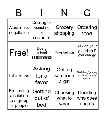 Negotiating with life Bingo Card