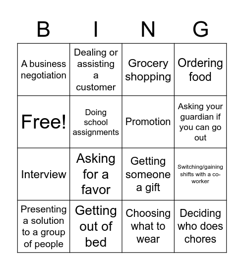 Negotiating with life Bingo Card