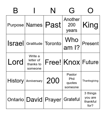 Sermon Bingo - 200 Year Celebration! Bingo Card