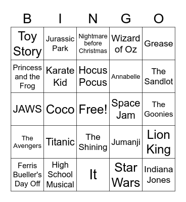 BB Movie Bingo Card