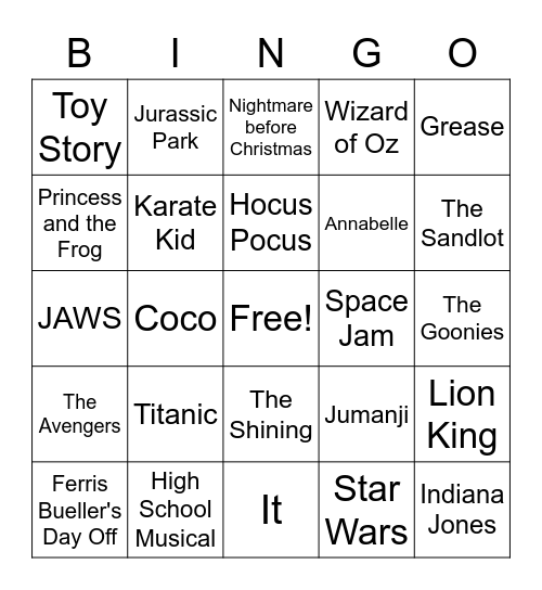 BB Movie Bingo Card