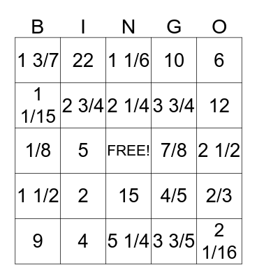 Fraction Division Bingo Card