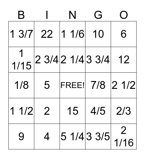 Fraction Division Bingo Card