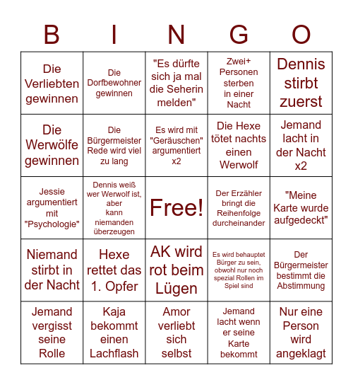 WERWÖLFE von DÜSTERWALD Bingo Card