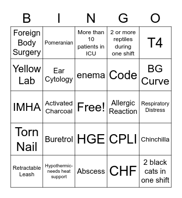 Happy Vet Tech Week!!! Bingo Card