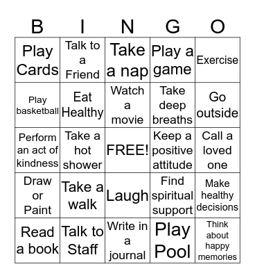 Coping Skills Bingo Card