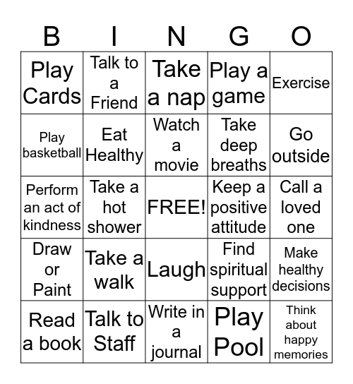 Coping Skills Bingo Card