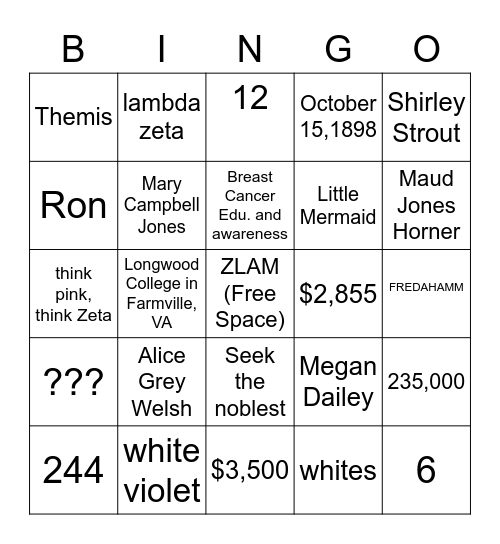 ZTA FOUNDERS BINGO Card