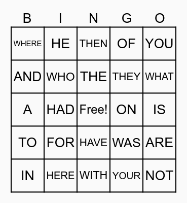 SIGHT WORDS BINGO Card