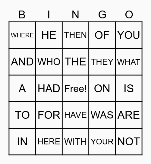 SIGHT WORDS BINGO Card