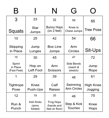 FITNESS BINGO Card