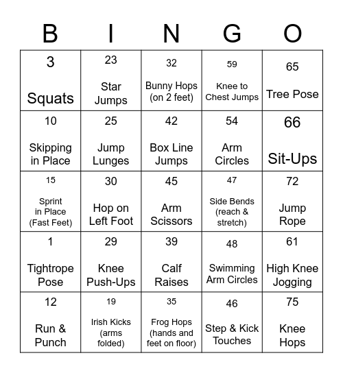 FITNESS BINGO Card