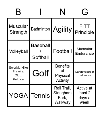 PE ROCKS Bingo Card